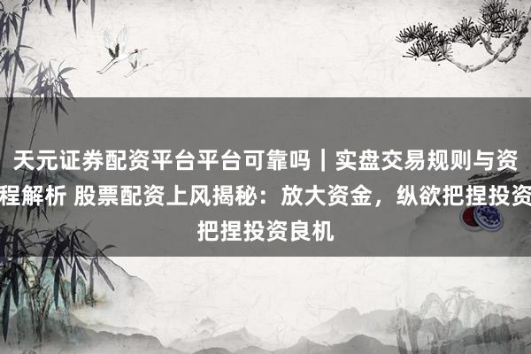天元证券配资平台平台可靠吗｜实盘交易规则与资金流程解析 股票配资上风揭秘：放大资金，纵欲把捏投资良机